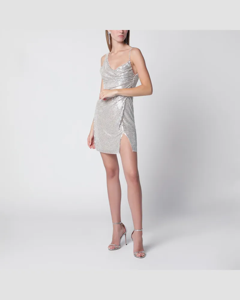 Self-Portrait Champagnerfarbenes Minikleid mit Strassbesatz Beige