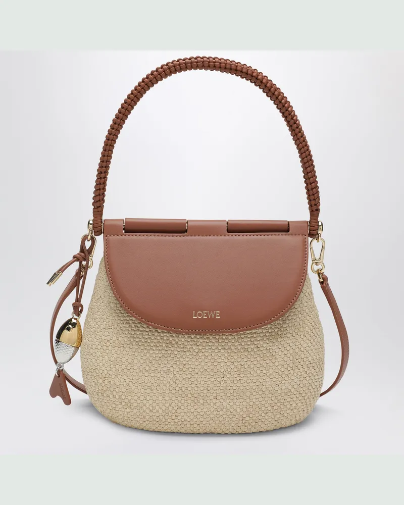 Loewe Pescador Medium-Tasche aus Bast und Kalbsleder, Natur/Tan Beige