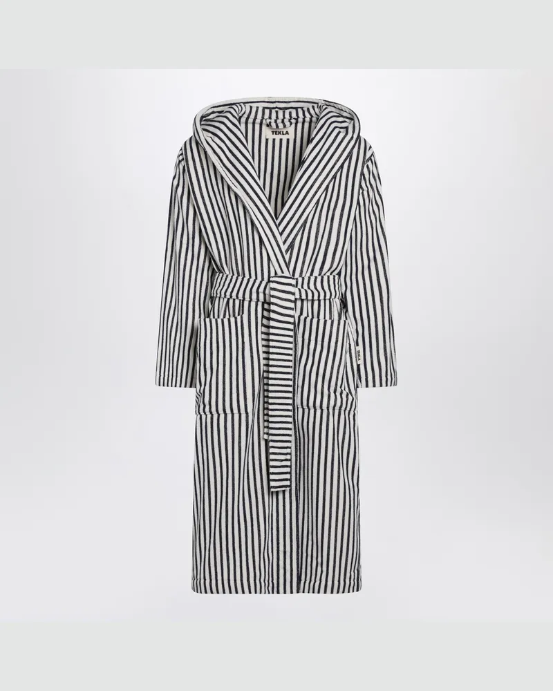 TEKLA Weiß-schwarz gestreifter Bademantel 