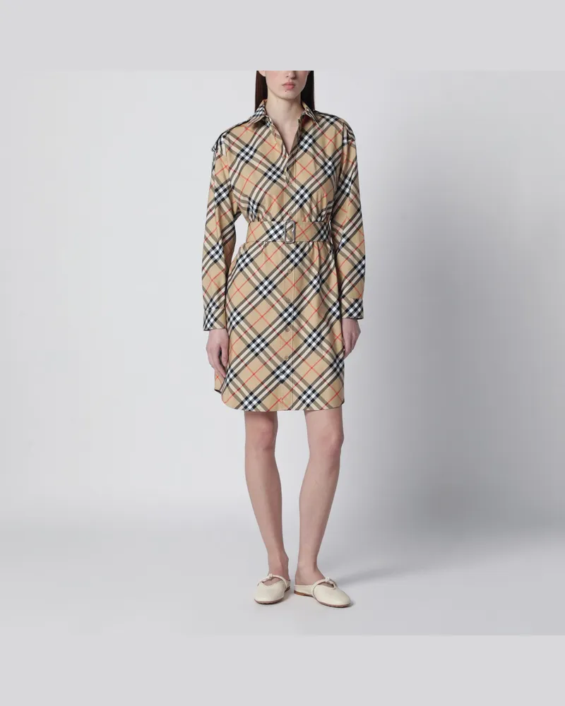 Burberry Beiges Hemdblusenkleid mit Check-Muster 