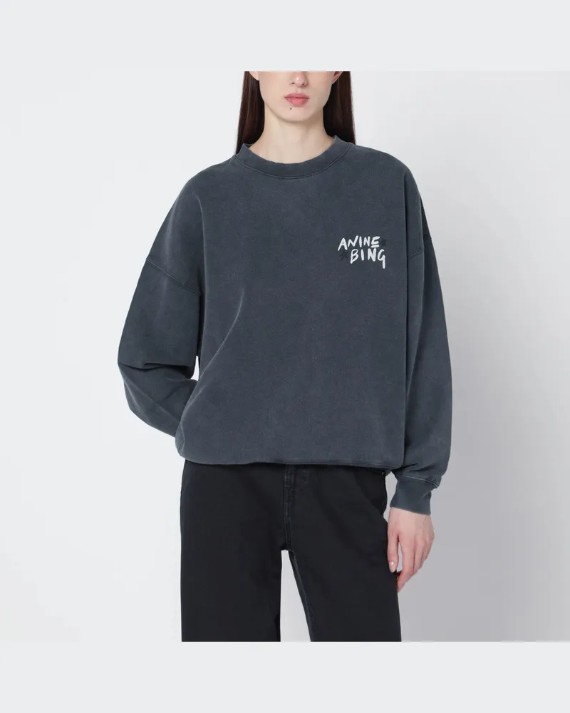 Anine Bing Schwarzes ausgewaschenes Oversize-Sweatshirt mit Logo Black