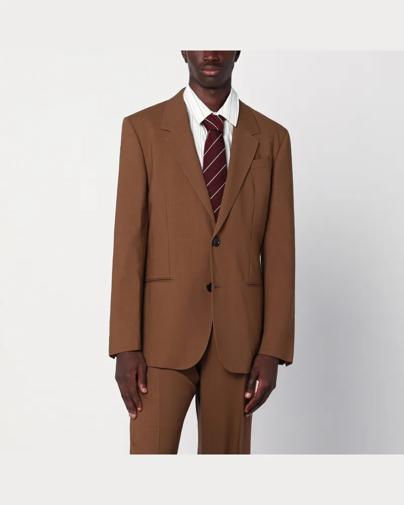 AMI Paris Haselnussfarbene einreihige Wolljacke Brown