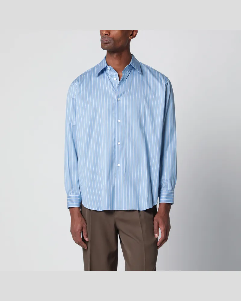 AURALEE Hellblau gestreiftes Hemd aus Baumwolle und Seide Blue