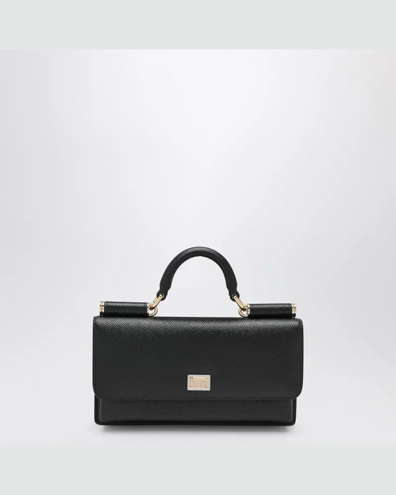 Dolce & Gabbana Mini Dauphine-Tasche aus schwarzem Leder mit Logo-Plakette Black
