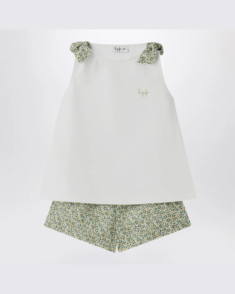 Il Gufo Zweiteiliges Set in Weiß aus Liberty-Stoff Grün