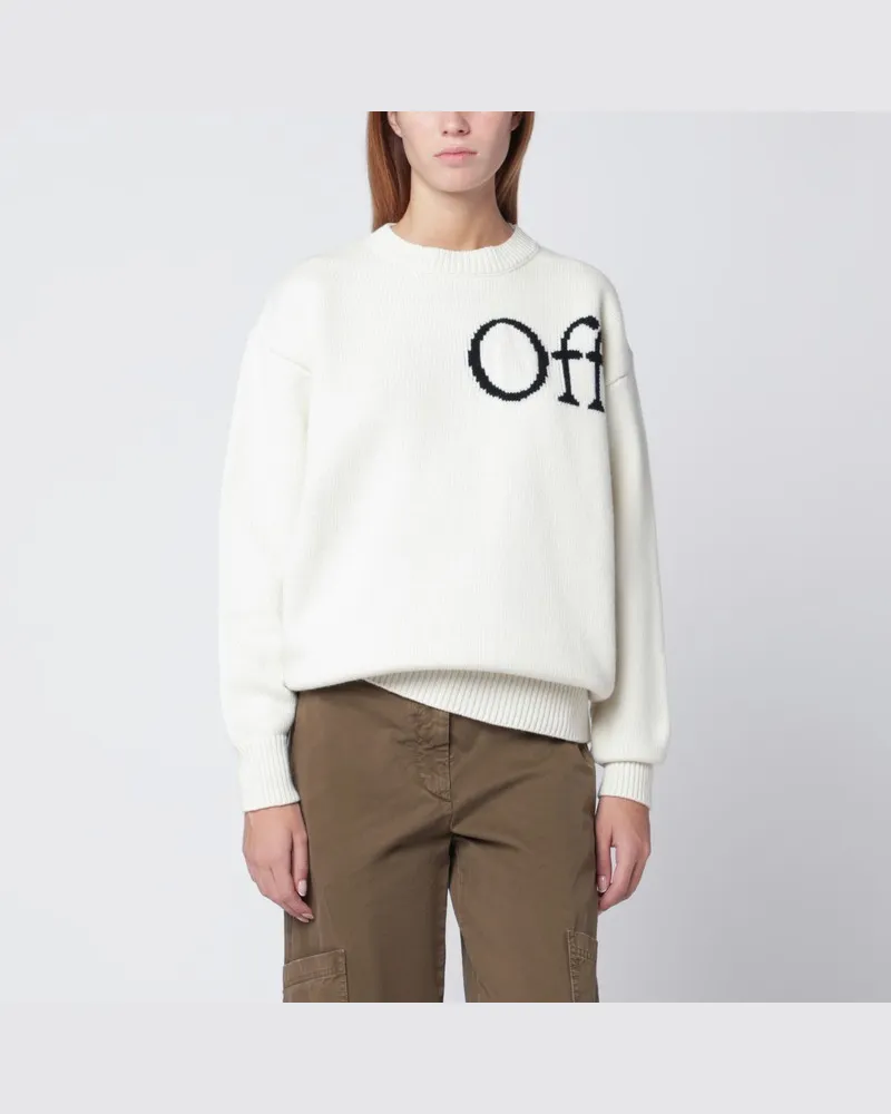 OFF-WHITE Weißer Pullover mit Logo-Intarsie Weiß