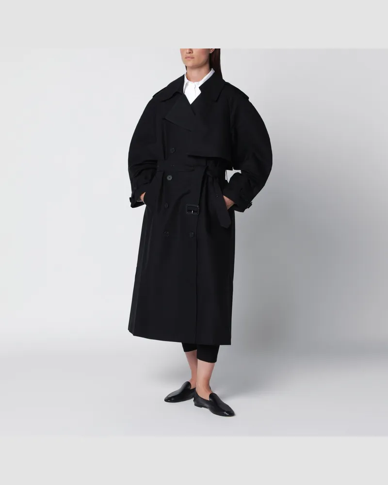 Anine Bing Pascale schwarzer Baumwoll-Maxi-Trenchcoat Black