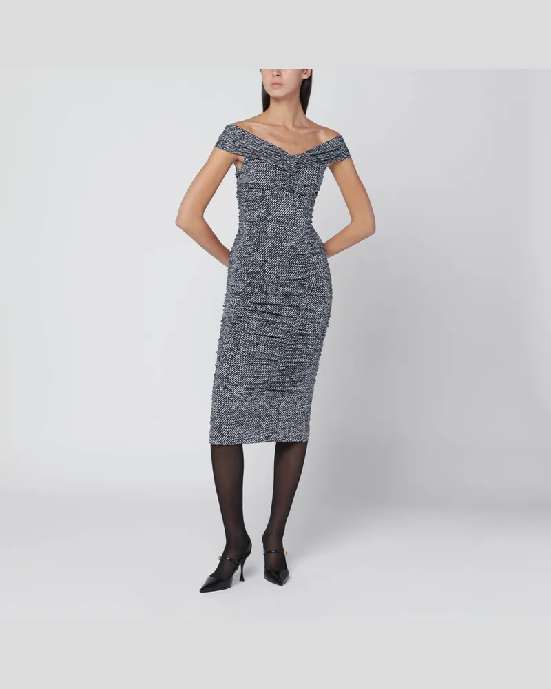 Dolce & Gabbana Diagonal gemustertes Kleid aus Seidenmischung Black