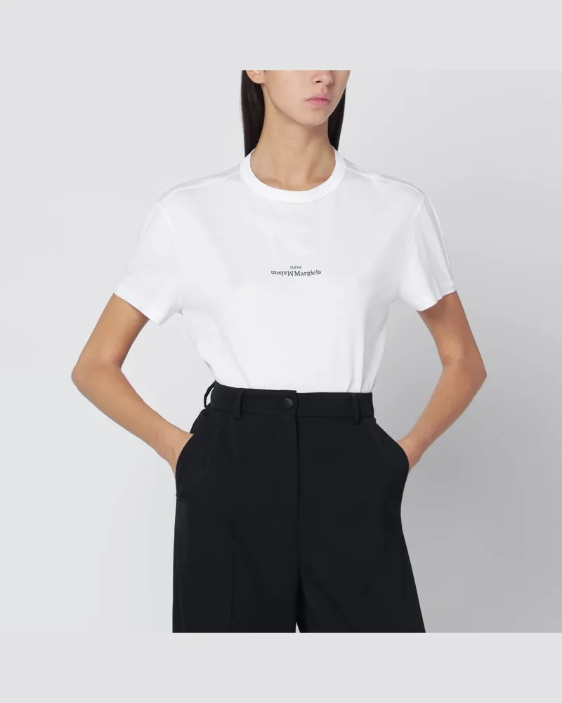 Maison Margiela Weißes T-Shirt mit verzerrtem Logo Weiß