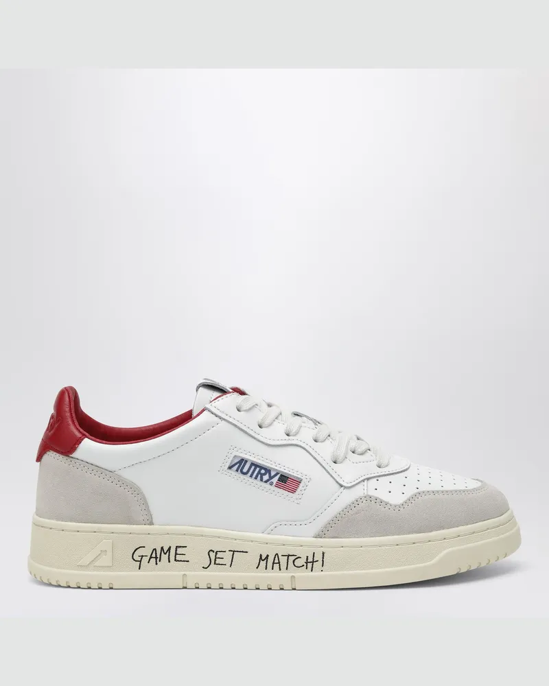 AUTRY Medalist Low Sneaker aus weißem/rotem Leder und Veloursleder 