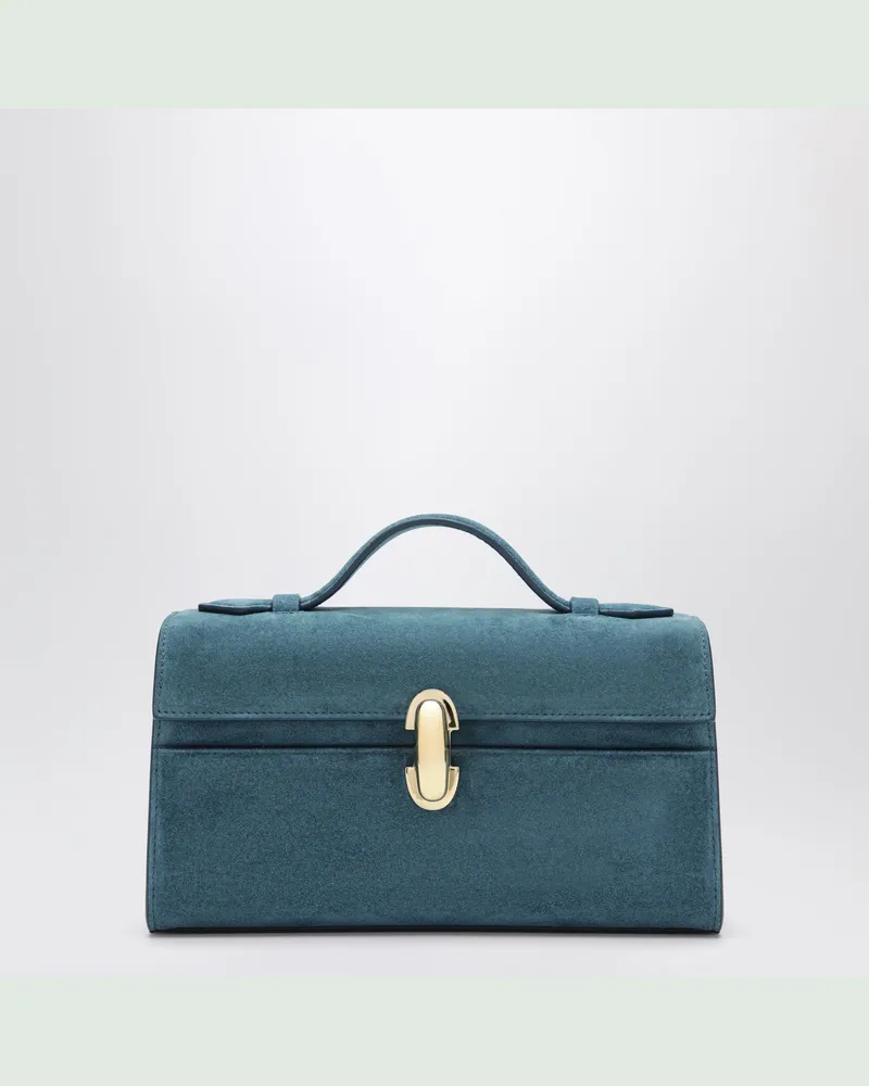 SAVETTE Symmetry pouch in Baltic Blue suede Blue