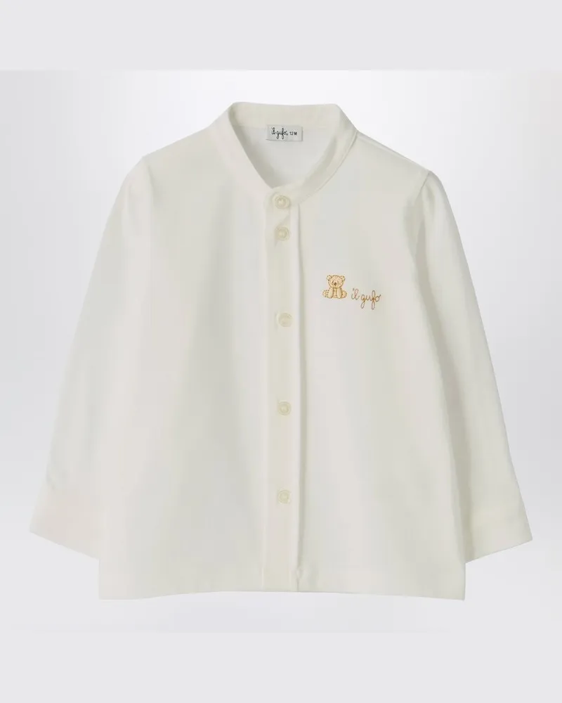 Il Gufo Weißes Hemd mit Bärenstickerei Weiß