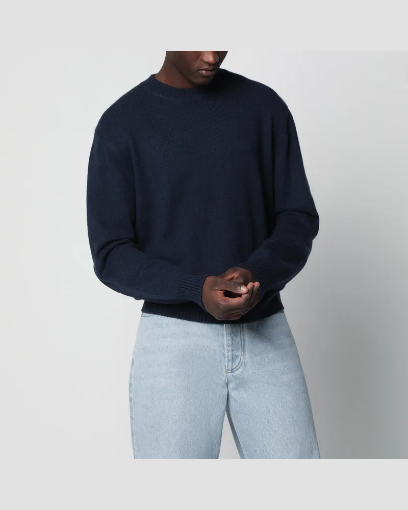 Bottega Veneta Nachtblauer Pullover mit Intrecciato-Ellenbogenpatches Blue
