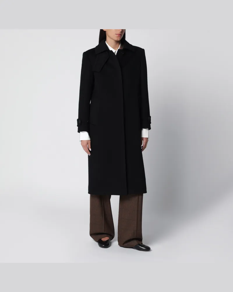 Tagliatore Einreihiger schwarzer Wollmantel Black