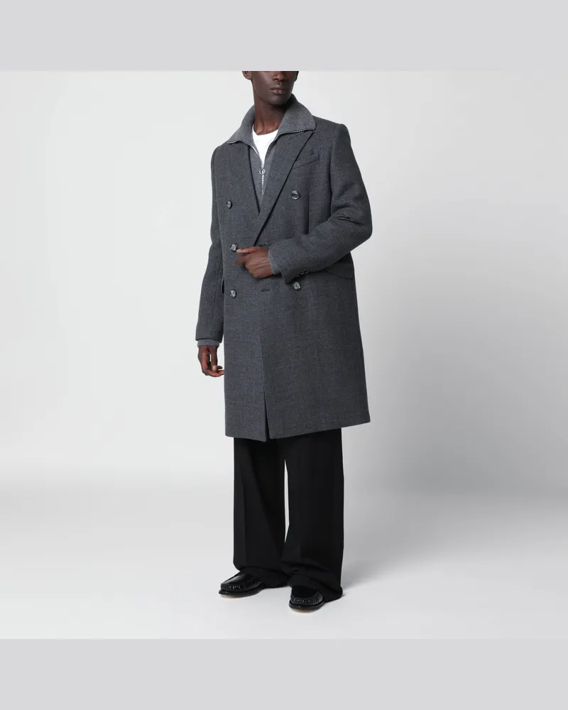 AMI Paris Grauer zweireihiger Wollmantel Grey