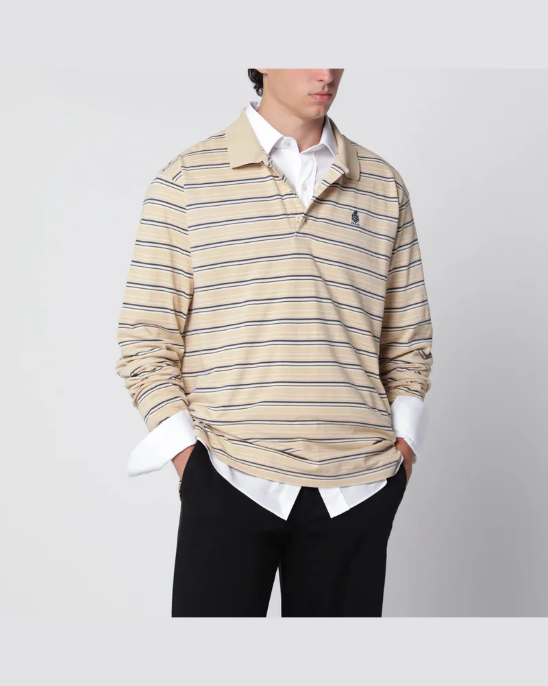 Prada Gestreiftes Baumwoll-Piqué-Poloshirt Beige