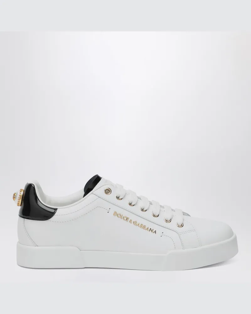 Dolce & Gabbana Weiß/goldene Portofino-Sneaker aus Leder White