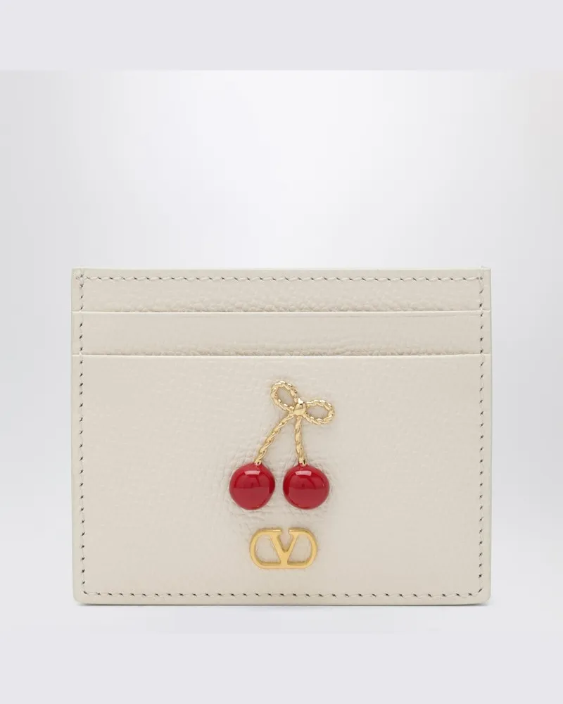 Valentino Garavani Cherryfic Kartenetui aus elfenbeinfarbenem Leder 
