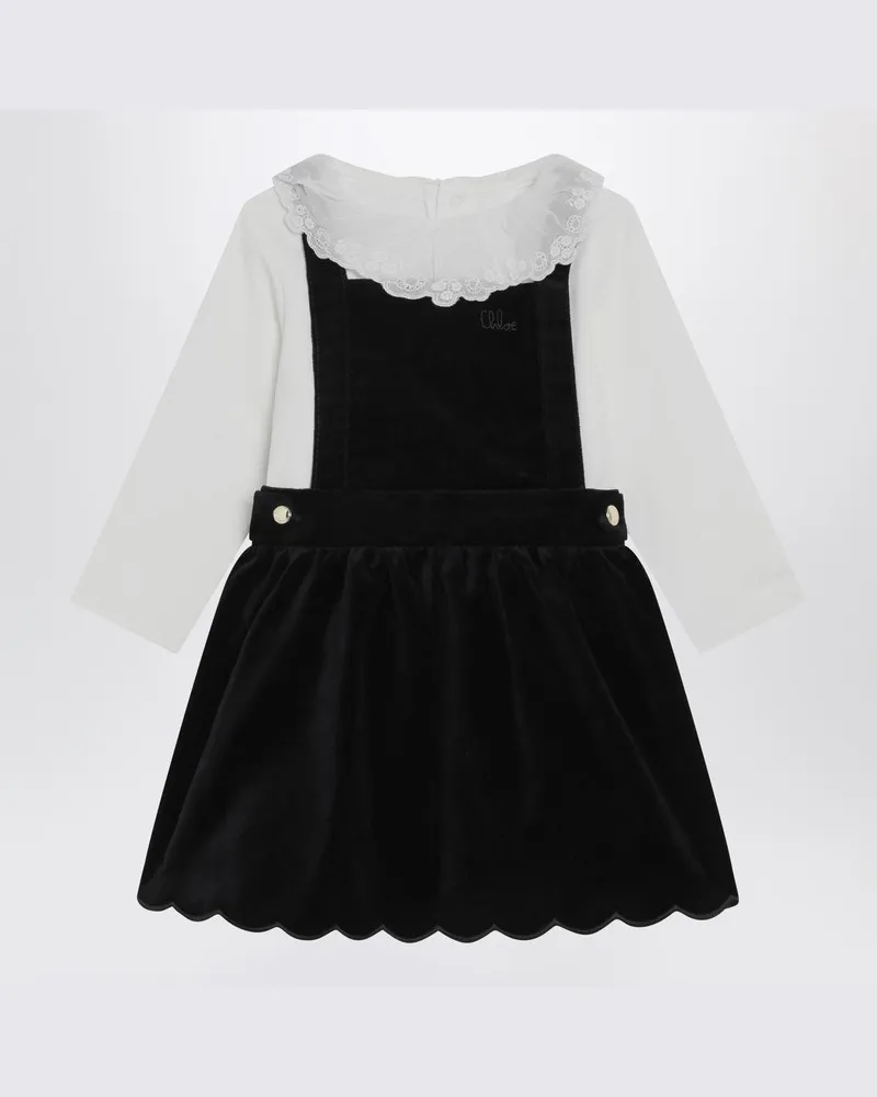 Chloé Weiß-blaues Samtkleid Blau