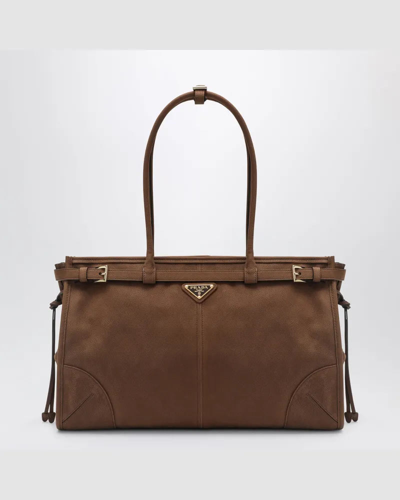 Prada Große  Bonnie Tasche aus braunem Wildleder Brown