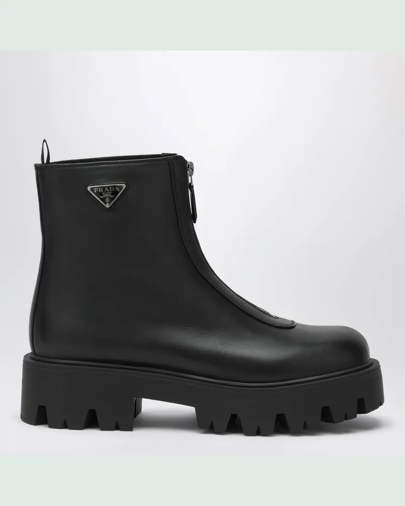Prada Black leather zip-up ankle boots Black