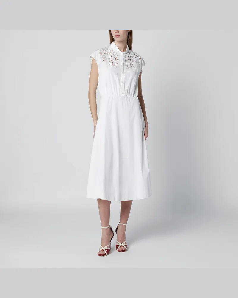 Valentino Garavani Weißes Midikleid mit Sangallo-Stickerei Weiß