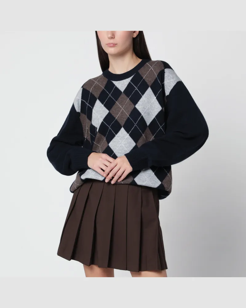 Dunst Navy argyle crewneck wool sweater Blue