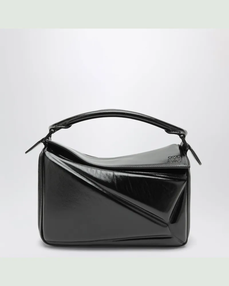 Loewe Kleine Puzzle Blown Tasche aus schwarzem Lammleder Black