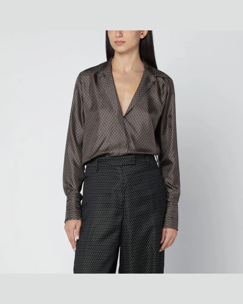 Dries van Noten Seidenhemd mit braunem Print Braun