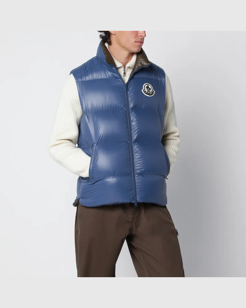 Moncler Hellblaue gefütterte Weste aus Nylon Laqué Light