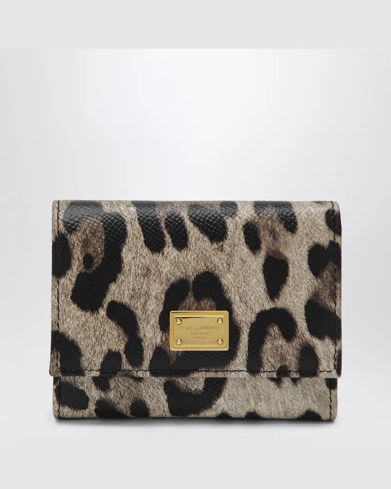 Dolce & Gabbana Dauphine calfskin wallet with leopard print Brown