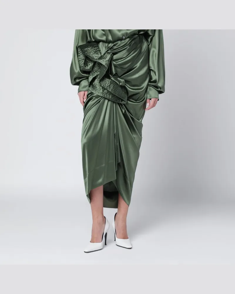 Dries van Noten Khakigrünes drapiertes Hemdblusenkleid aus Seide Braun
