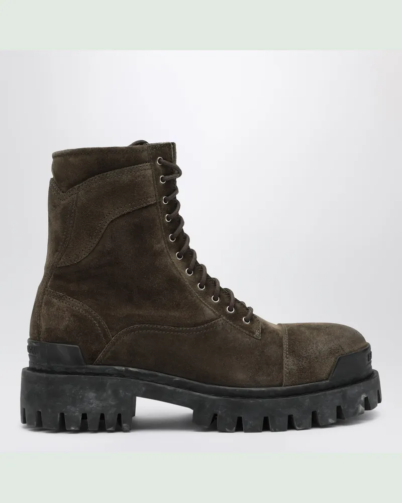 Balenciaga Stiefel Combat Strike oliv aus Kalbsveloursleder Green