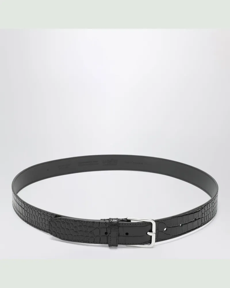 FRANKIE Shop Schwarzer Toni Croc Gürtel aus Lackleder Black
