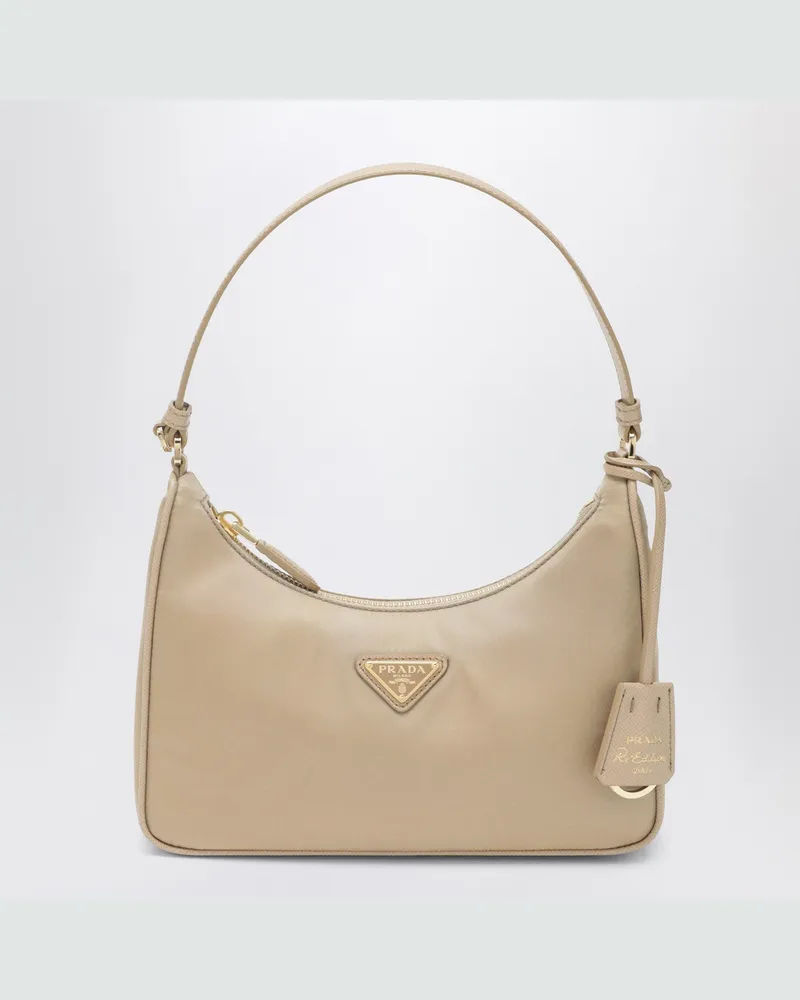 Prada Mini Re-Edition 2005 Tasche aus camel Re-Nylon und Saffiano Beige