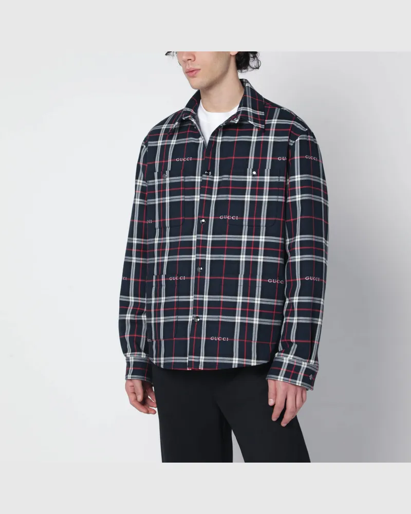 Gucci Blaues Tartanhemd aus Baumwolljacquard Blue