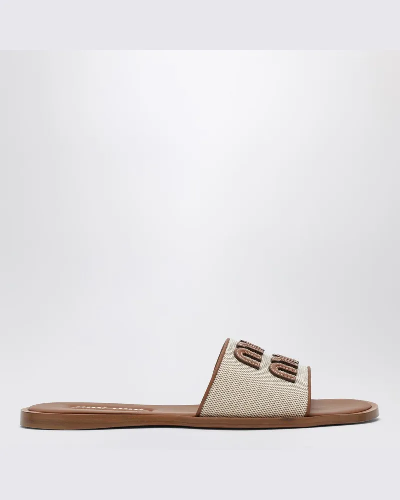 Miu Miu Pantolette aus Canvas und Leder Beige