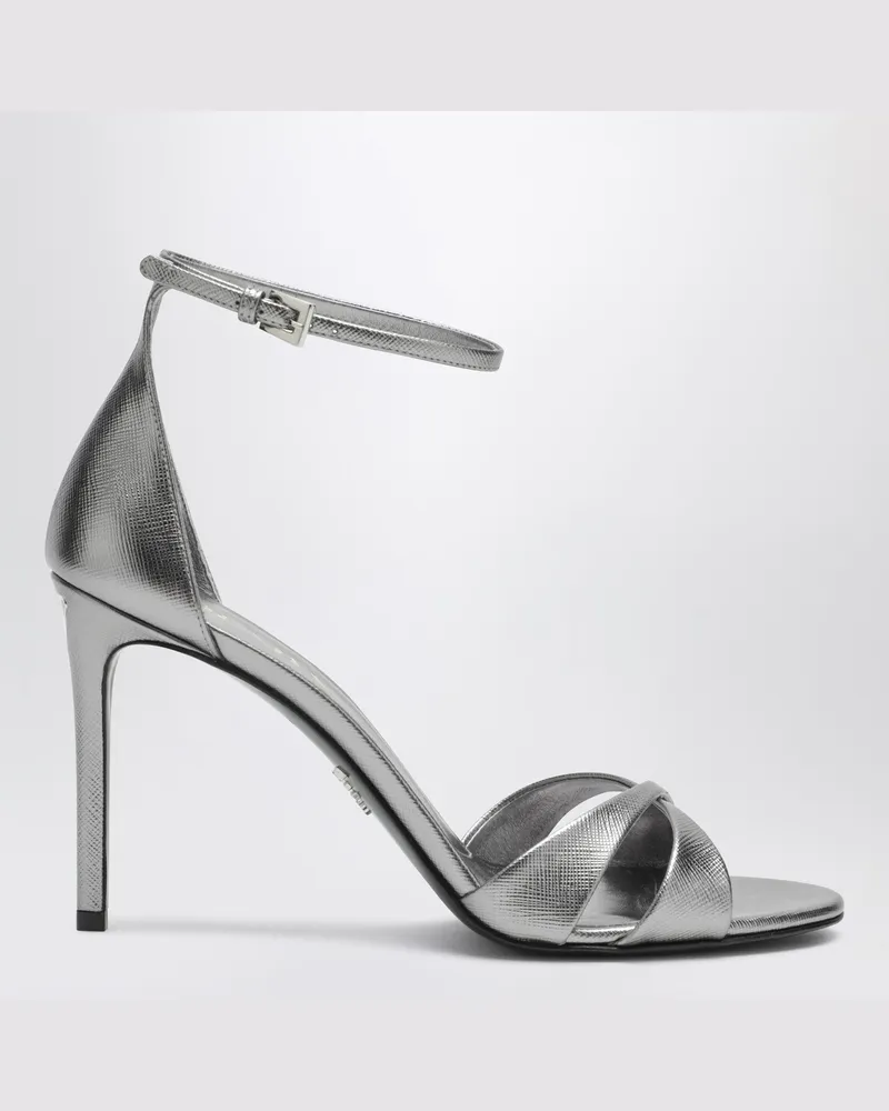 Prada Silberfarbene Absatzsandalen Metal