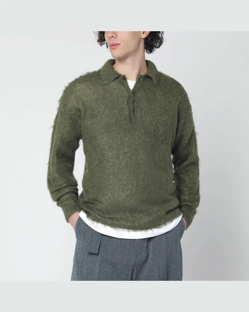 AURALEE Olivgrünes Polo aus gebürstetem Mohair-Mischgarn Green