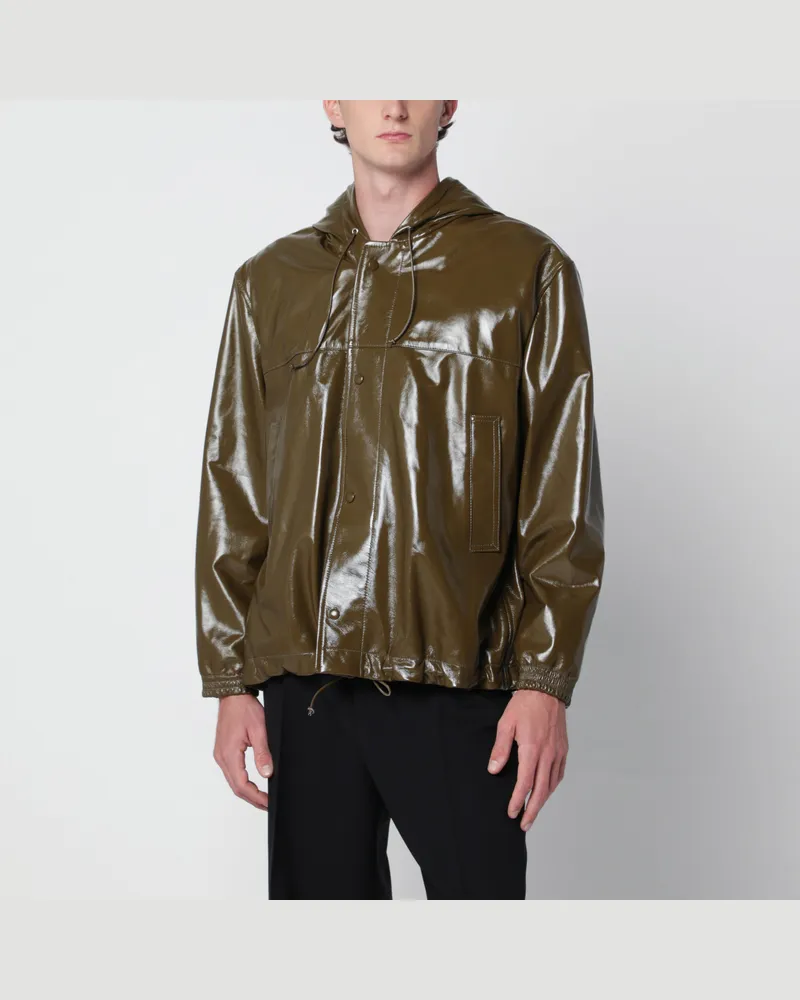 Namacheko Waldgrüne Brigham Jacke aus Leder mit glänzendem Finish Green