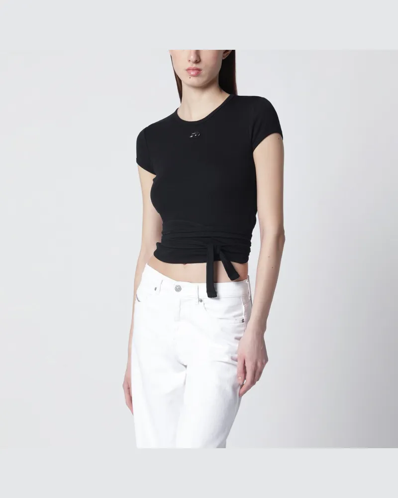 Diesel Schwarzes Cropped T-Shirt mit gekreuztem Band Black