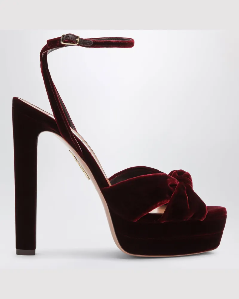 Aquazzura Bordeauxrote Cupid Plateausandalen aus Samt Burgundy