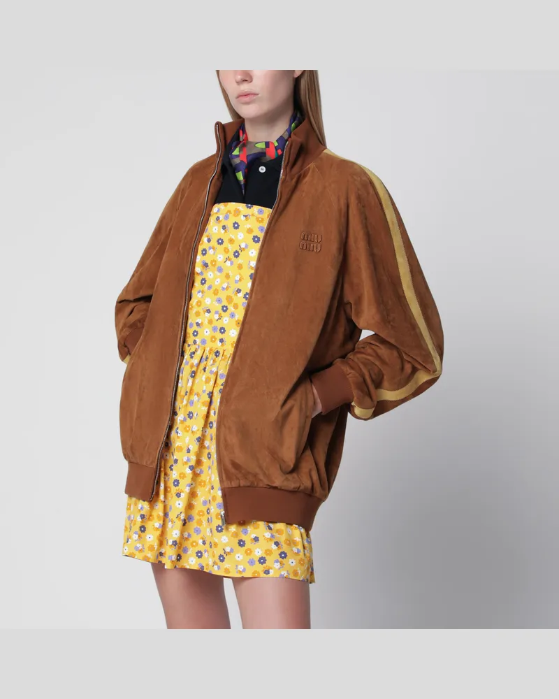Miu Miu Gewachste Wildlederjacke in Cognac Brown