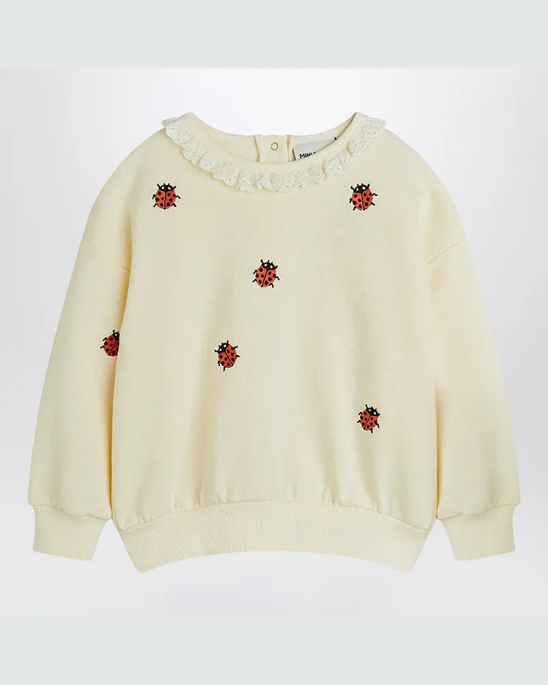 Mini Rodini Elfenbeinfarbener Pullover mit gestickten Marienkäfern White