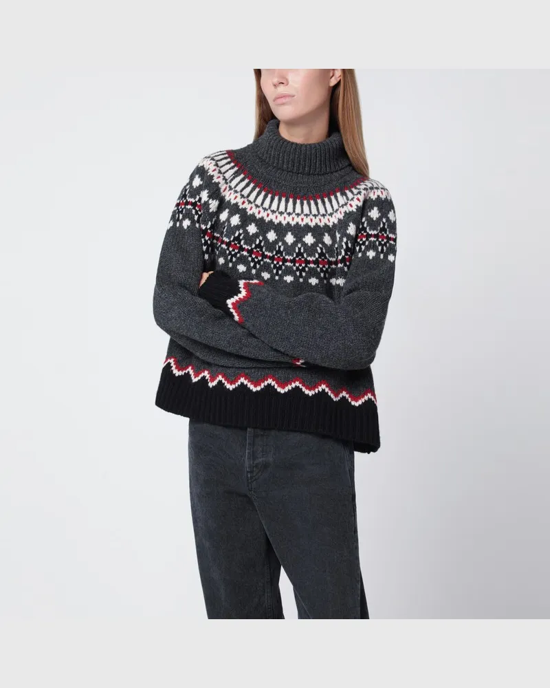 Alanui Grauer Rollkragenpullover mit Fair-Isle-Muster Schwarz