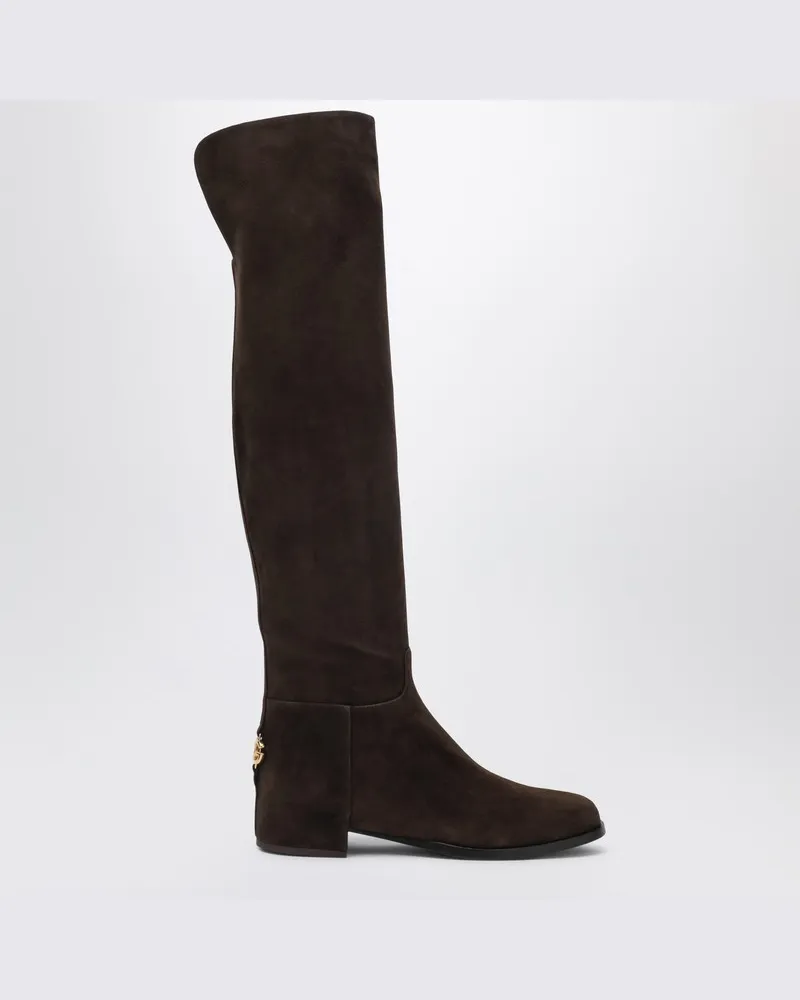 Dolce & Gabbana Hohe Wildlederstiefel in Ebenholzbraun Braun
