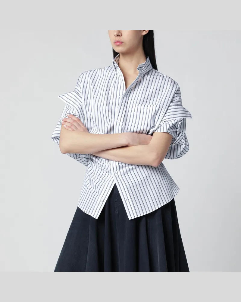 Balenciaga Weiß gestreiftes Hemd mit umgeschlagenen Ärmeln White