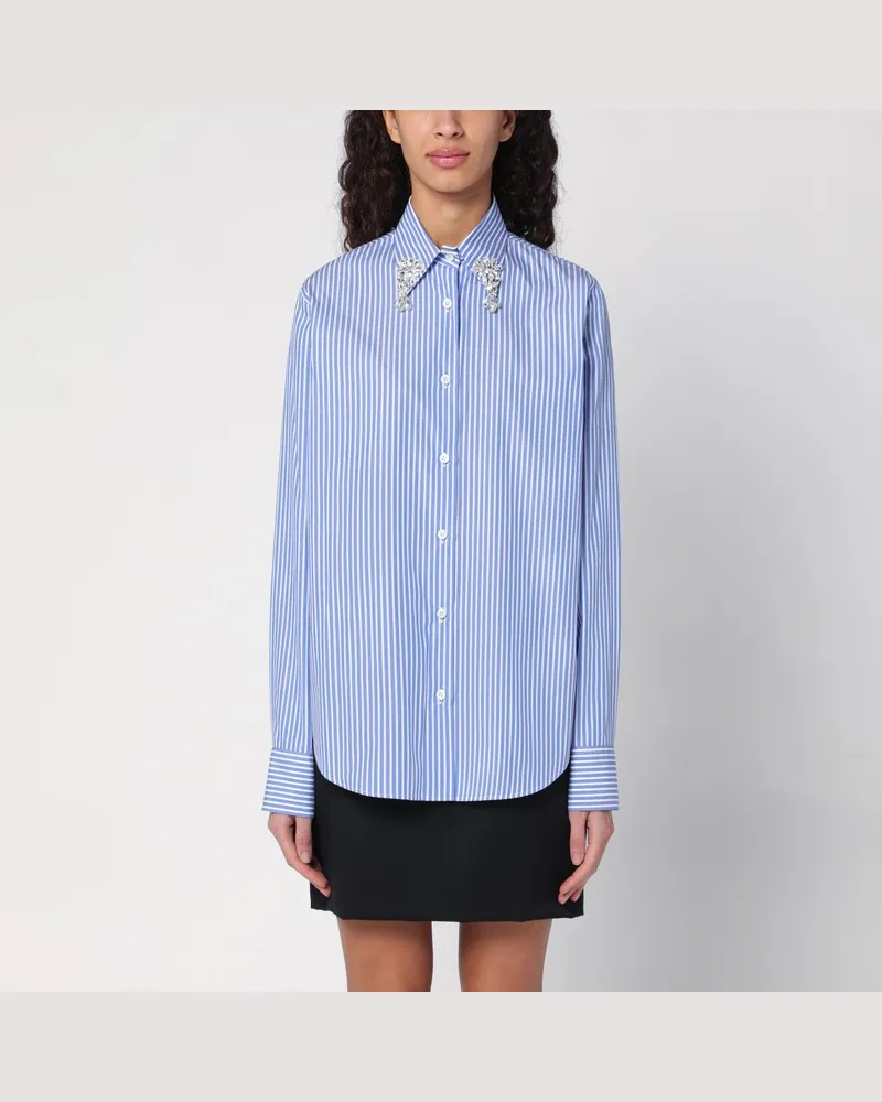 Prada Hellblaues Popeline-Hemd mit Strasssteinen Hellblau