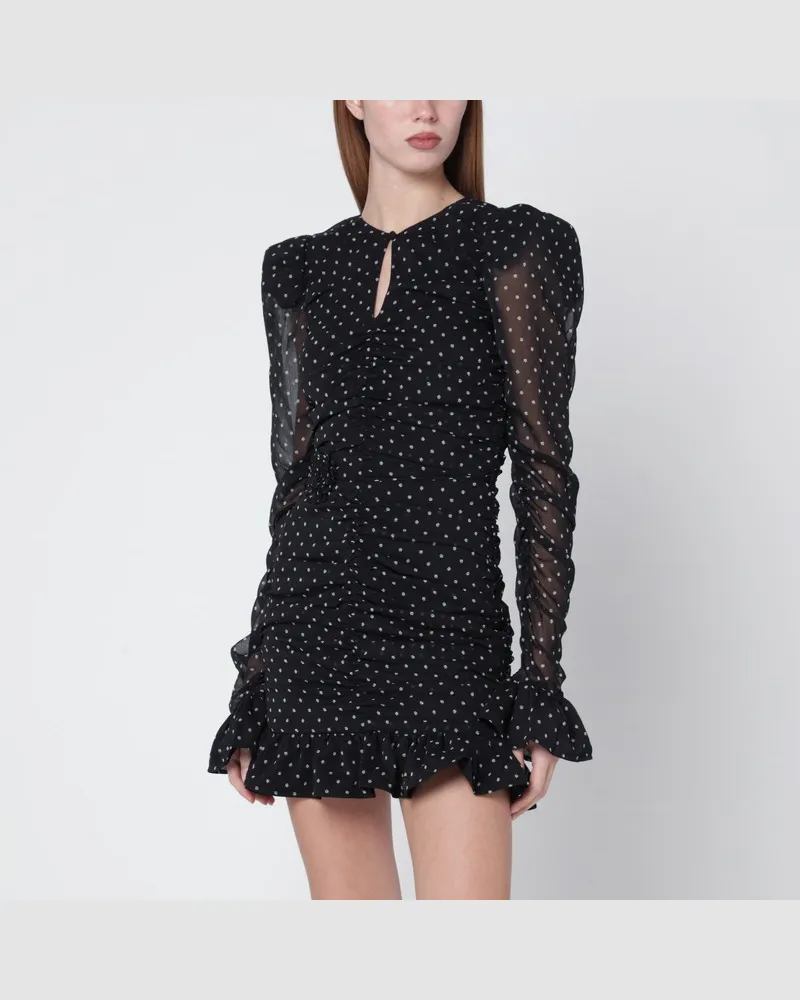 ROTATE Birger Christensen Kurzes Tarana-Punktkleid Schwarz