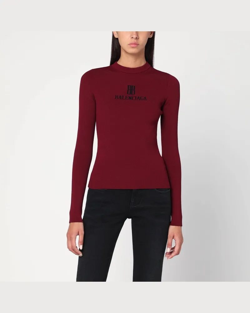 Balenciaga Rippstrickpullover Nano BB in Burgunderrot Burgunderrot
